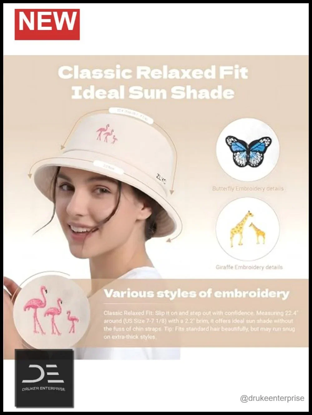 Embroidered Cotton Bucket Hat Packable Sun Cap for Travel